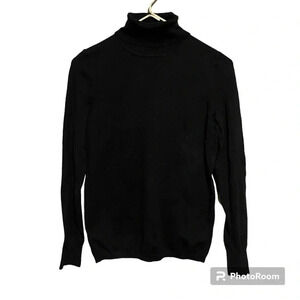 Talbots Turtleneck Sweater Size M Black Stretch Knit Long Sleeve Cotton Blend
